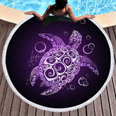 Lofaris Mysterious Black Purple Turtle Round Beach Towel